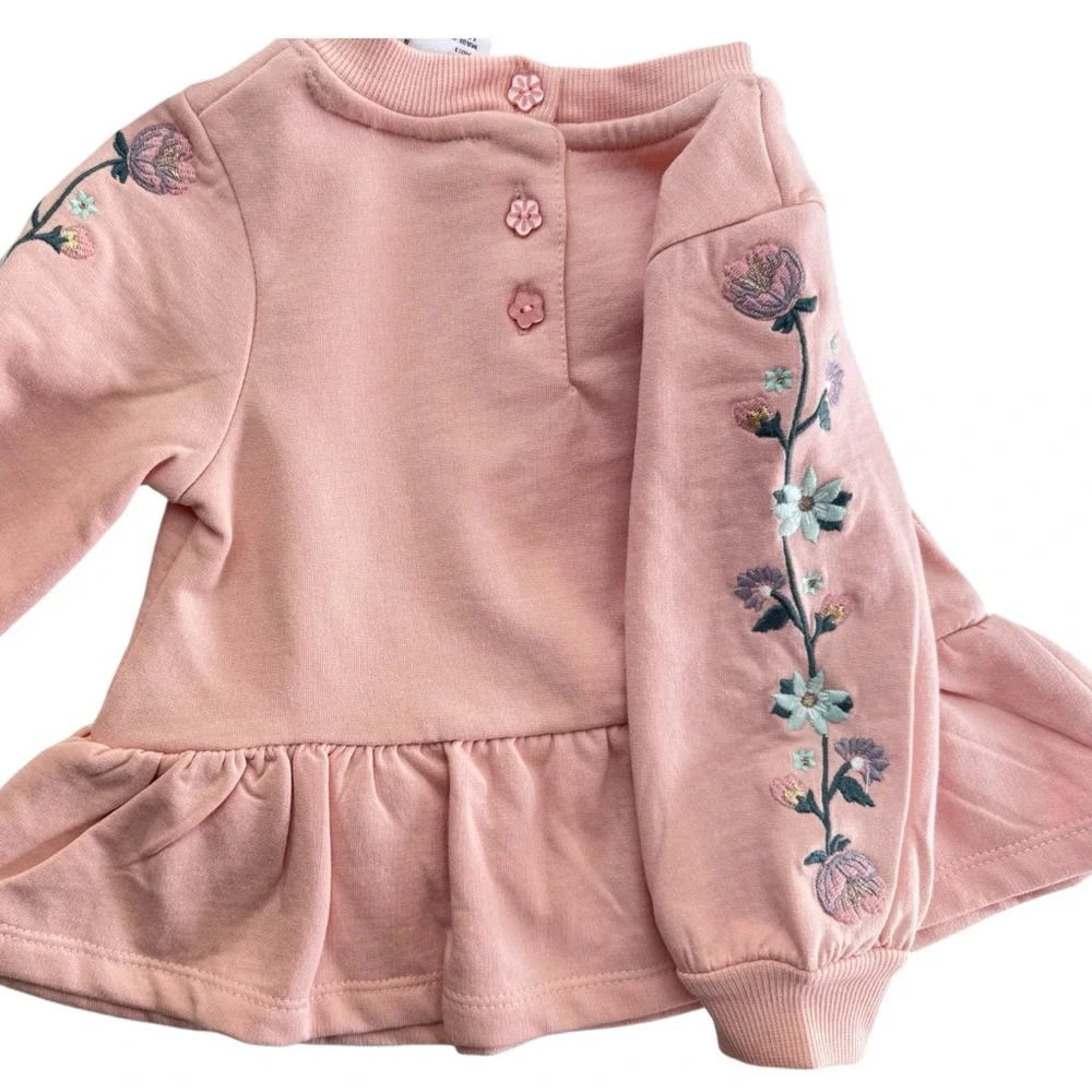 Haute Hippie Baby Girl 4Pc Outfit Set Floral Top Pants Pink Blue 12M New